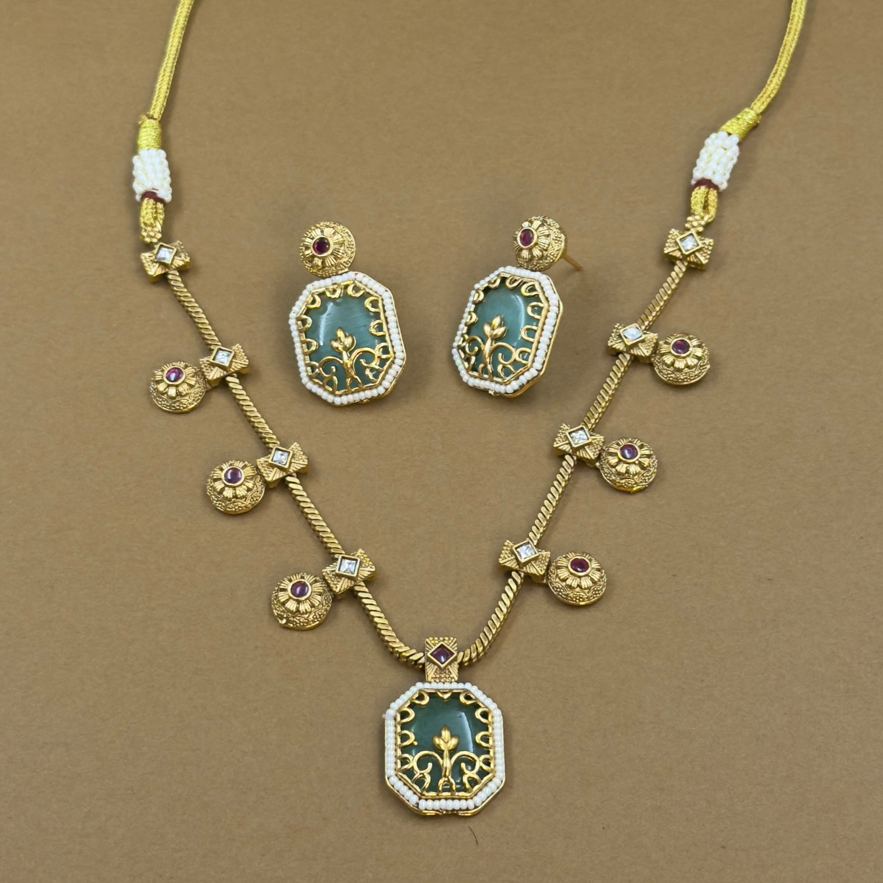 Kairavika Mint Kundan Necklace Set for Daily Wear