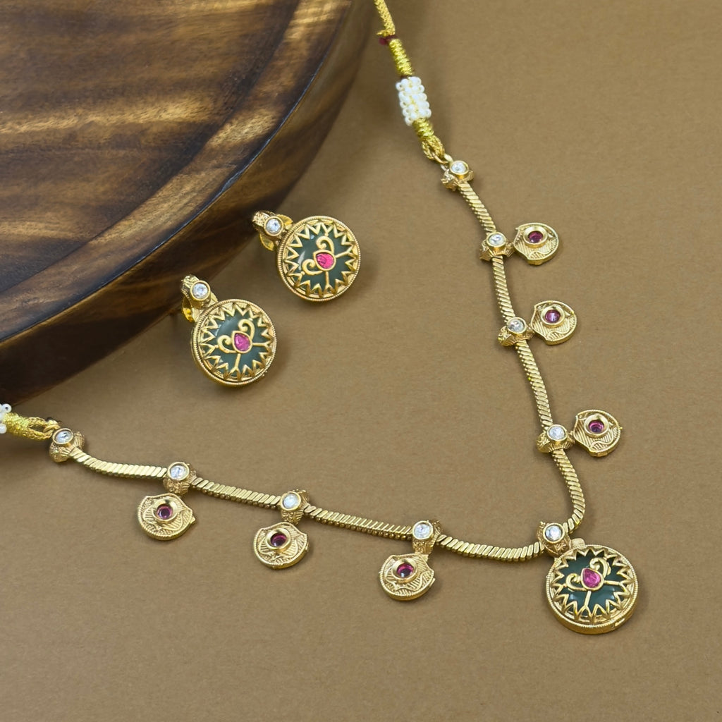 Trinayani Mint Kundan Necklace Set for Daily Wear