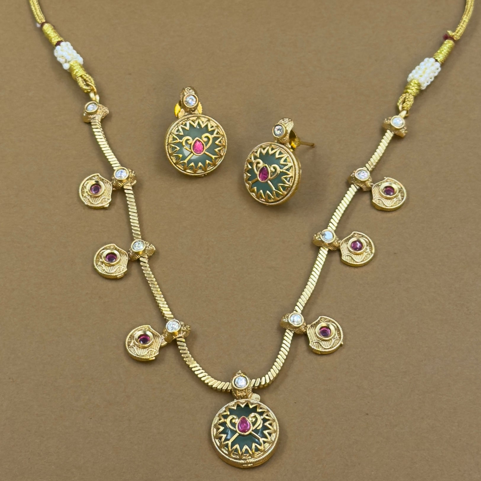 Trinayani Mint Kundan Necklace Set for Daily Wear