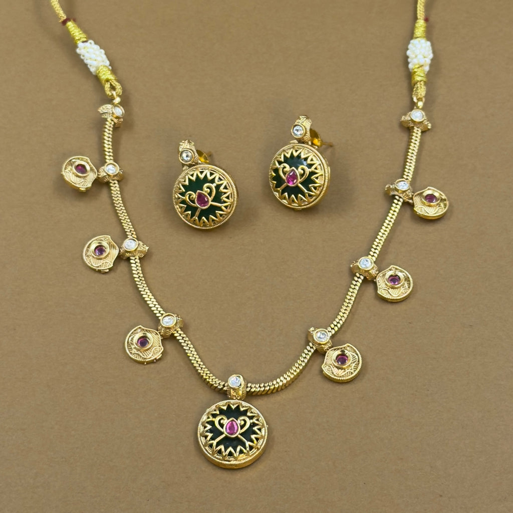 Aarishini Green Kundan Necklace Set for Daily Wear