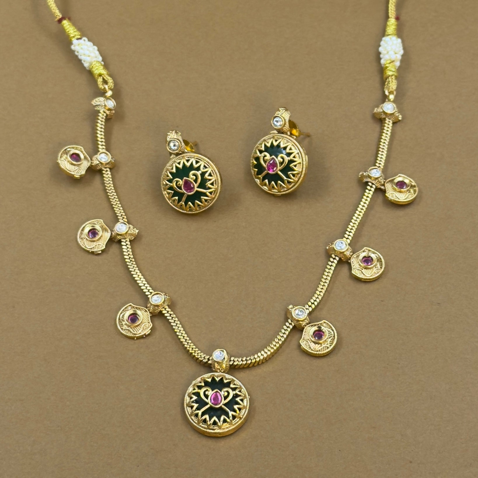 Aarishini Green Kundan Necklace Set for Daily Wear