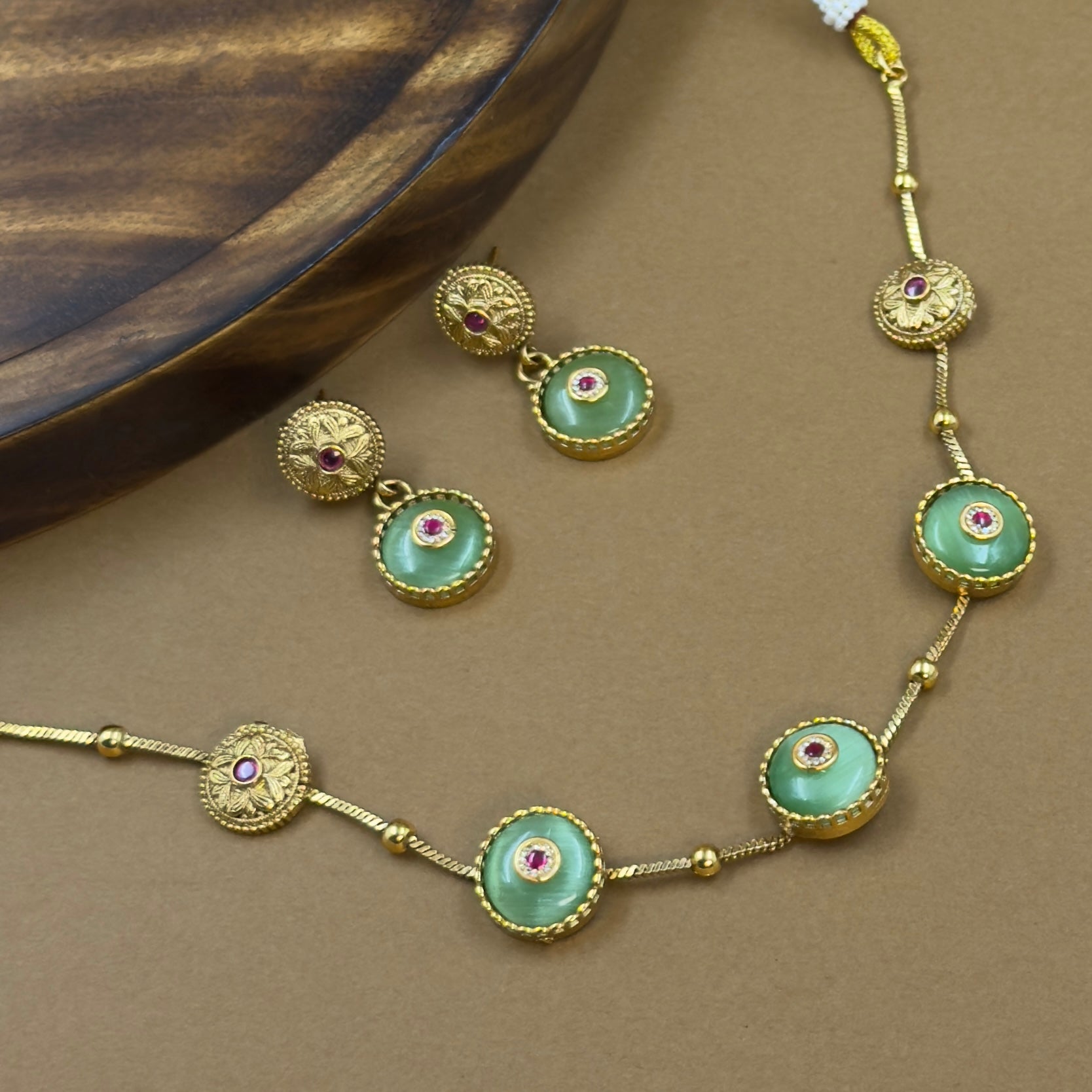 Ishanvi Mint Kundan Necklace Set for Daily Wear
