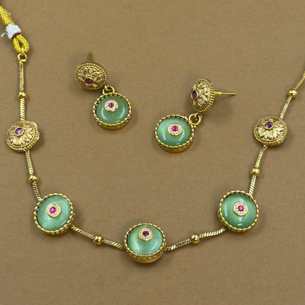 Ishanvi Mint Kundan Necklace Set for Daily Wear