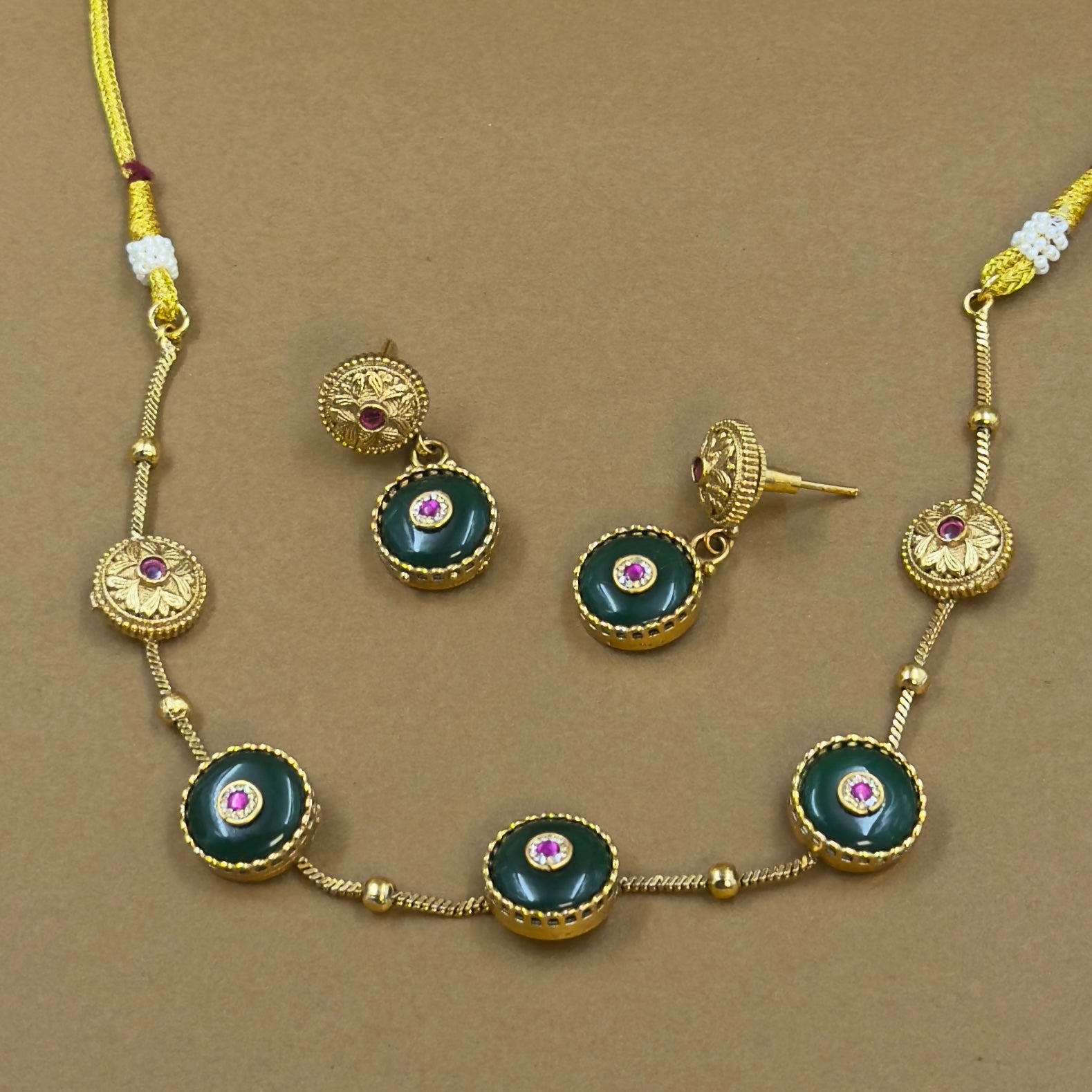 Sharvika Green Kundan Necklace Set for Daily Wear