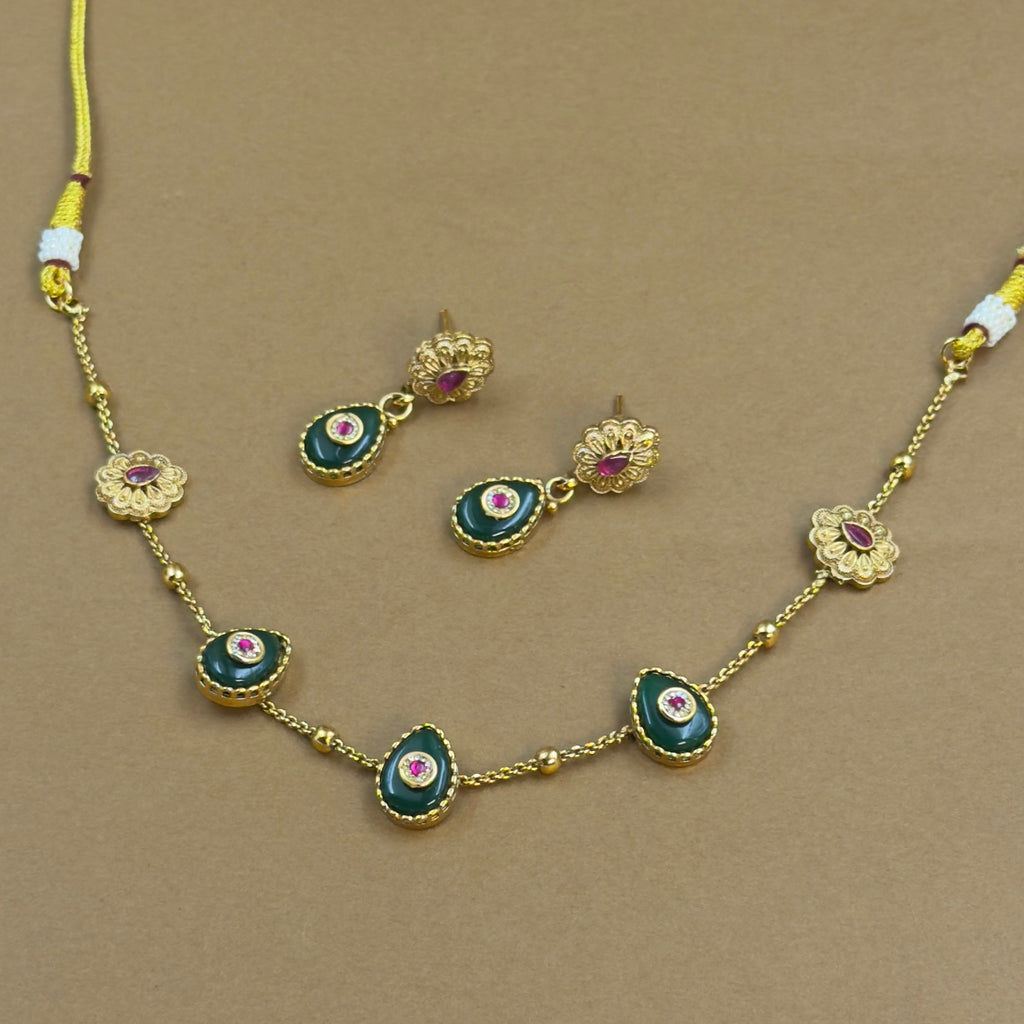 Ritambika Green Kundan Necklace Set for Daily wear