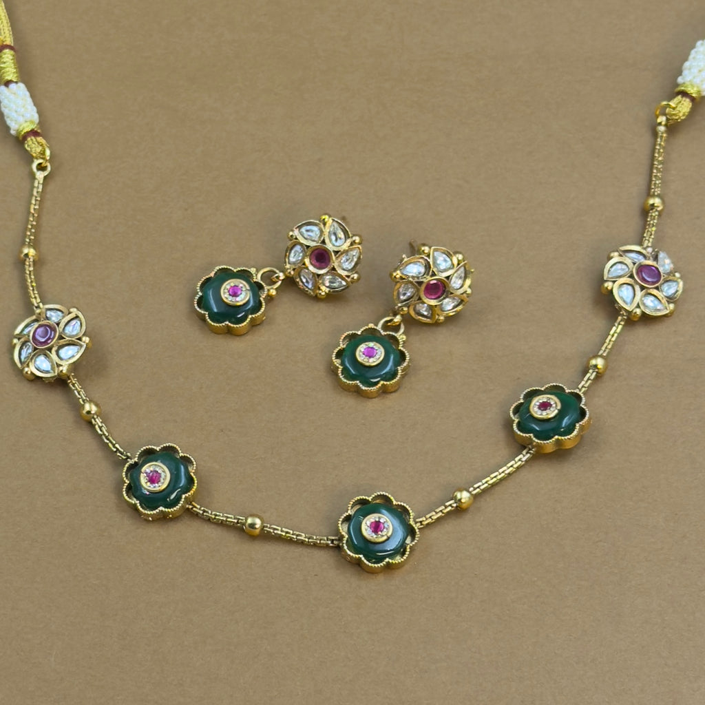 Varnisha Green Kundan Necklace Set for Daily Wear
