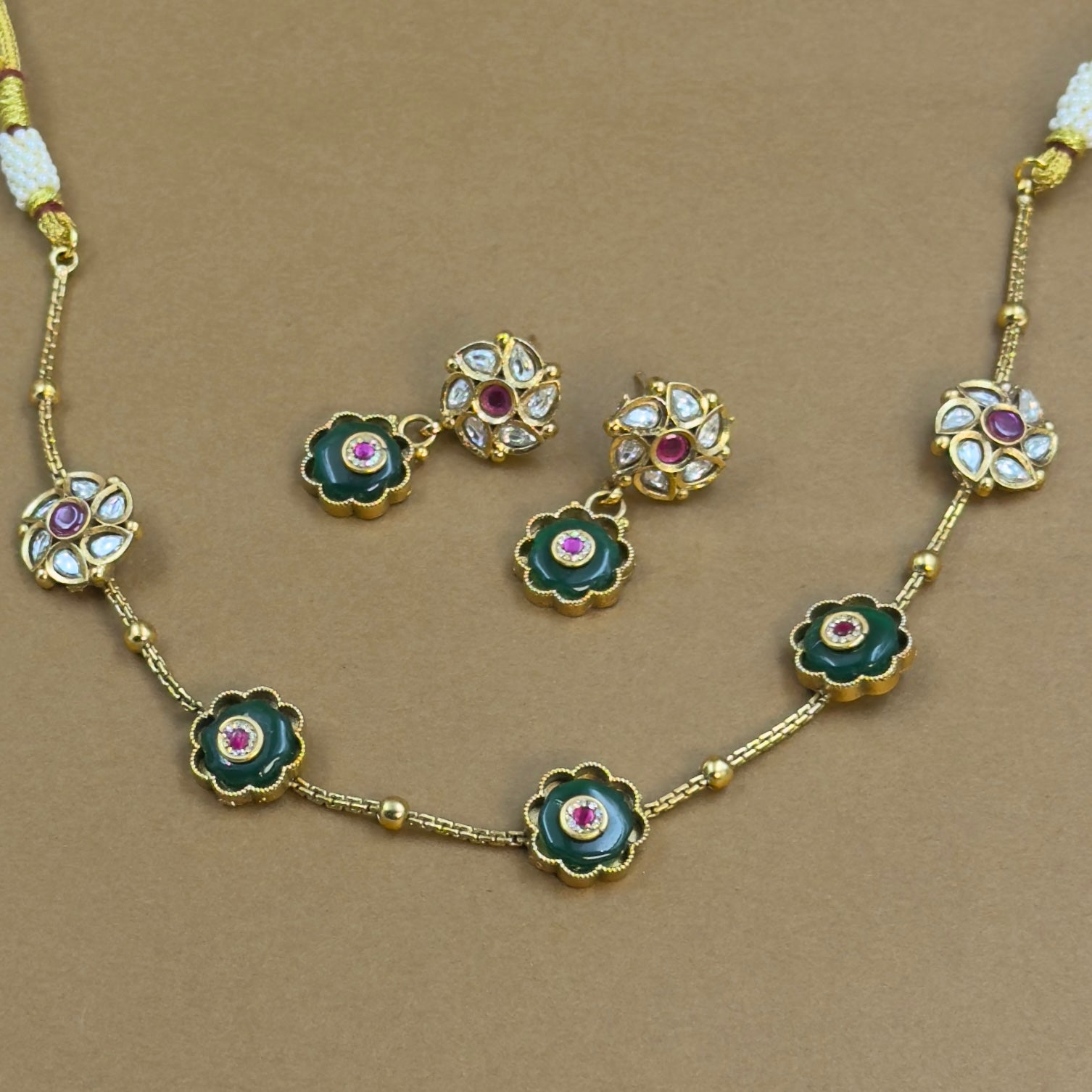 Varnisha Green Kundan Necklace Set for Daily Wear