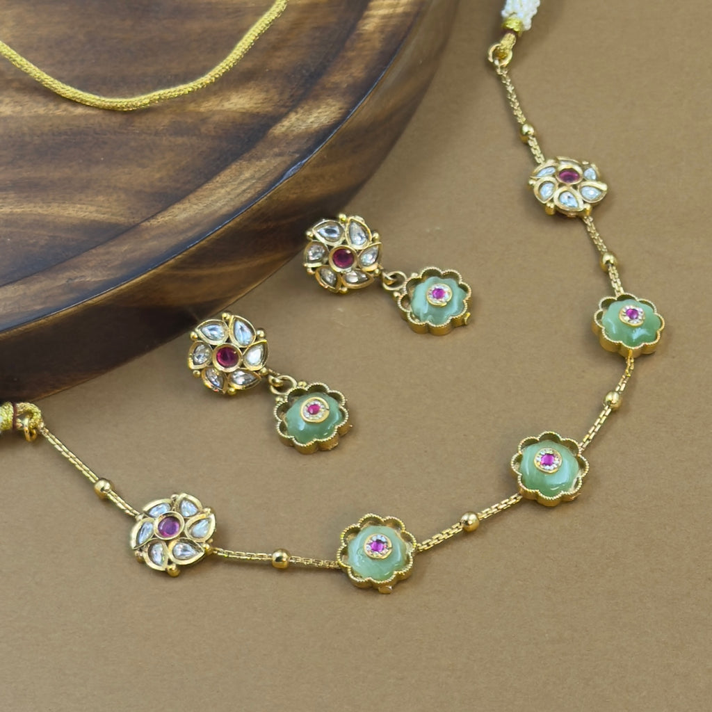 Dhruvika Mint Kundan Necklace Set for Daily Wear