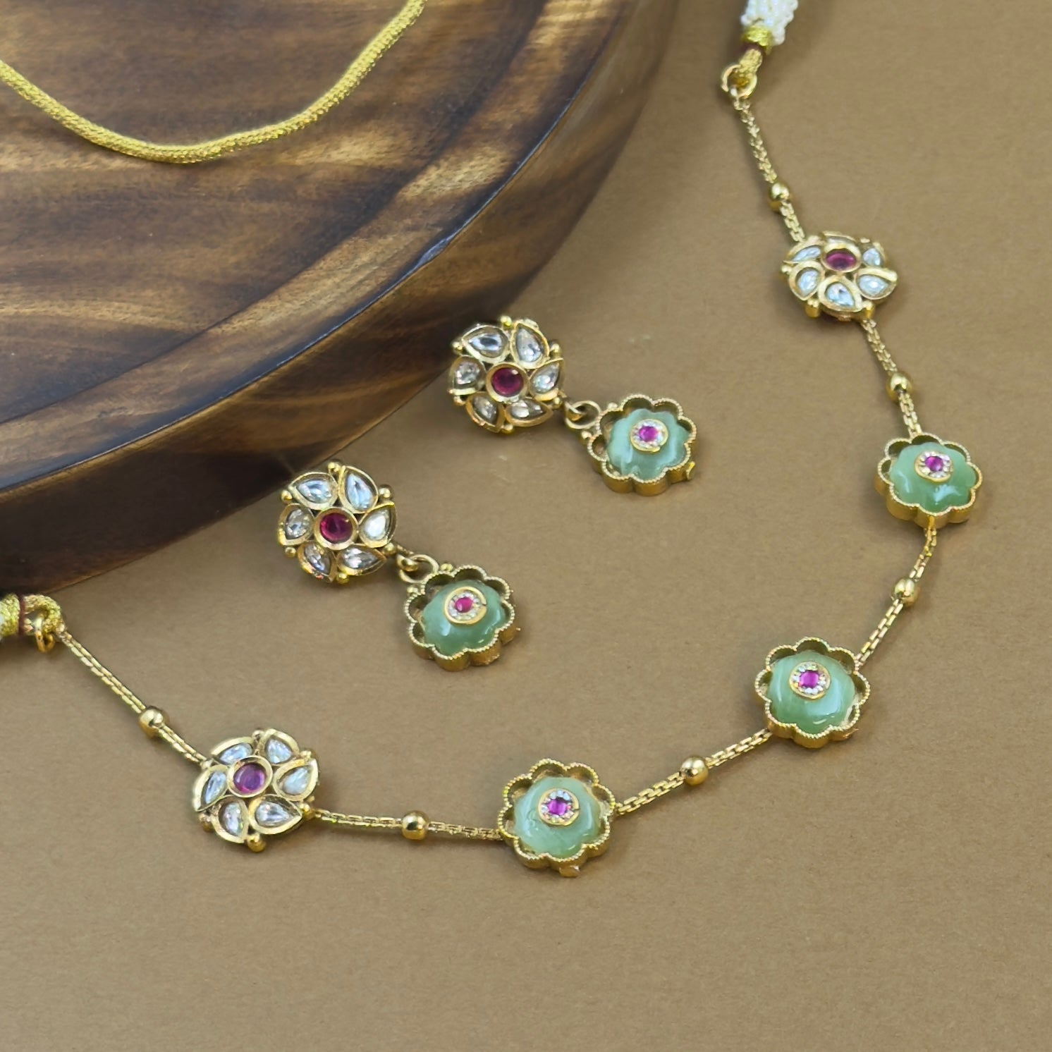 Dhruvika Mint Kundan Necklace Set for Daily Wear