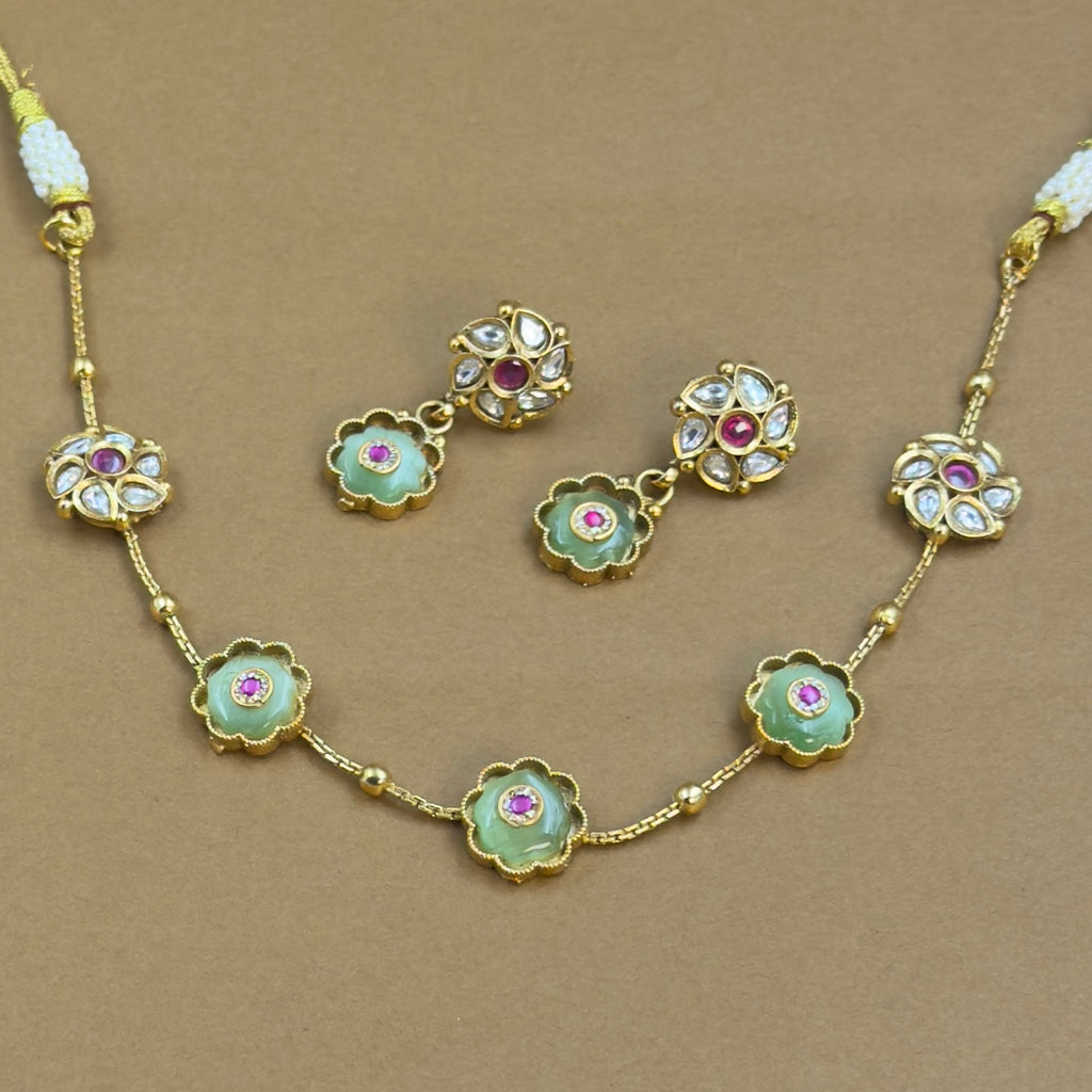 Dhruvika Mint Kundan Necklace Set for Daily Wear