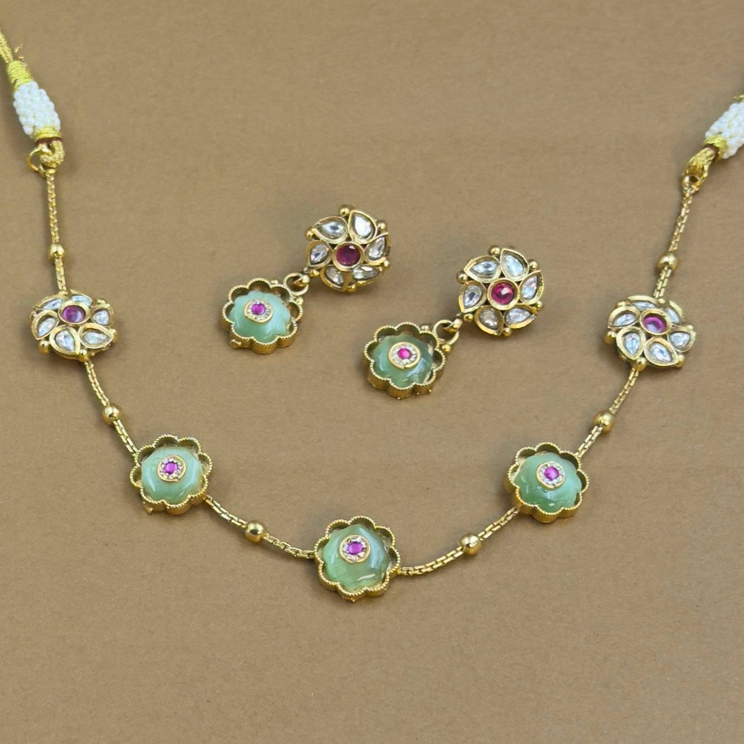 Dhruvika Mint Kundan Necklace Set for Daily Wear