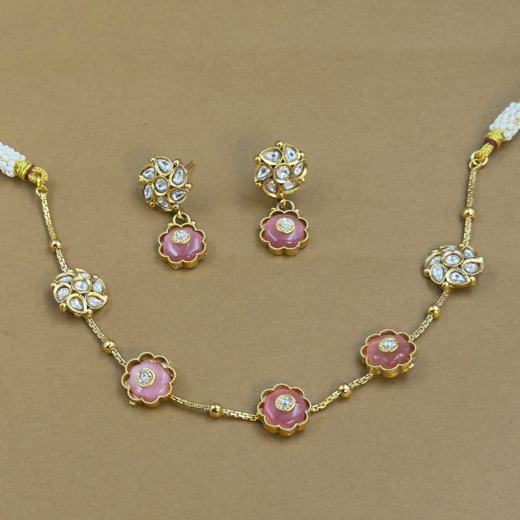 Aarshika Pink Kundan Necklace Set for Daily Wear