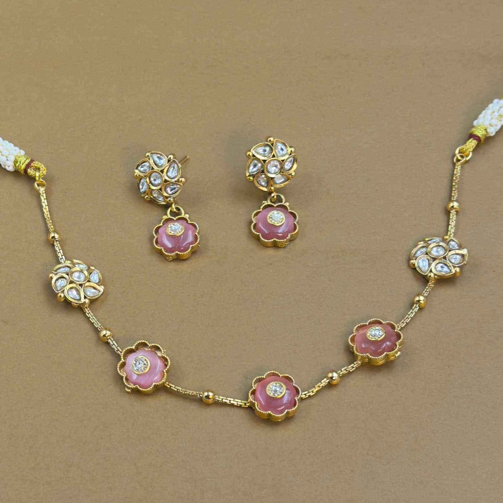 Aarshika Pink Kundan Necklace Set for Daily Wear
