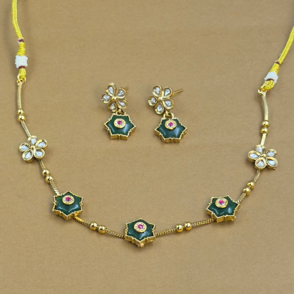 Vedashri Green Kundan Necklace Set for Daily Wear