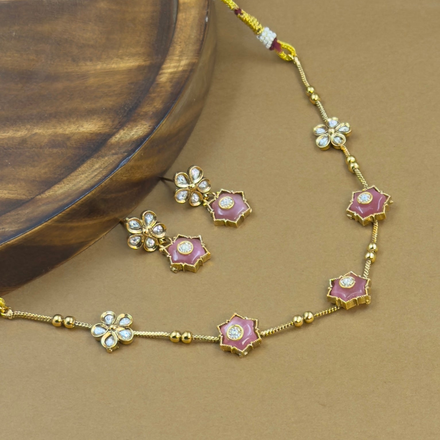 Mrunalika Pink Kundan Necklace Set for Daily Wear