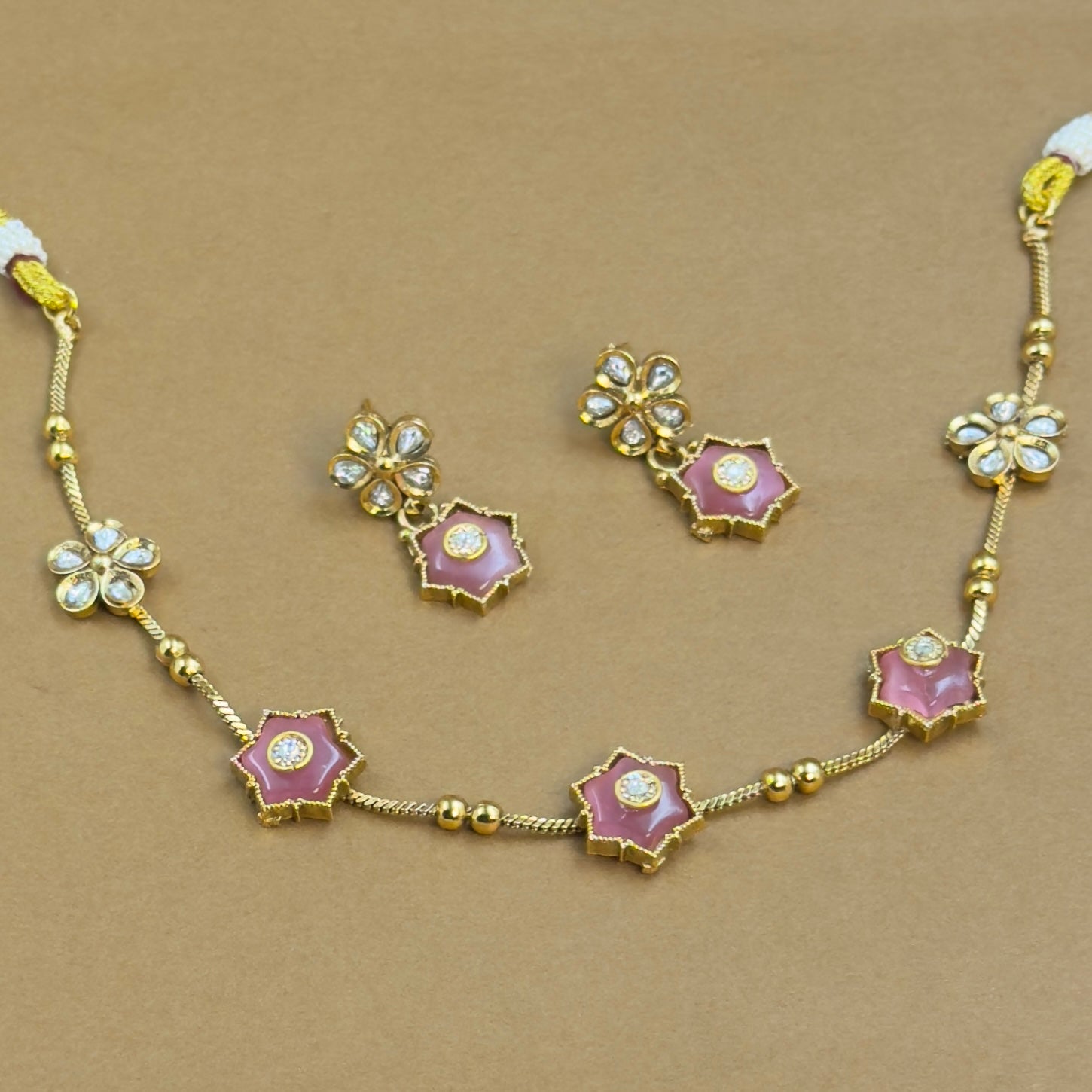 Mrunalika Pink Kundan Necklace Set for Daily Wear