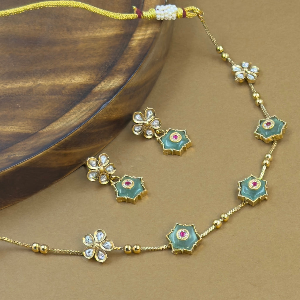 Yuvanshika Mint Kundan Necklace Set for Daily Wear