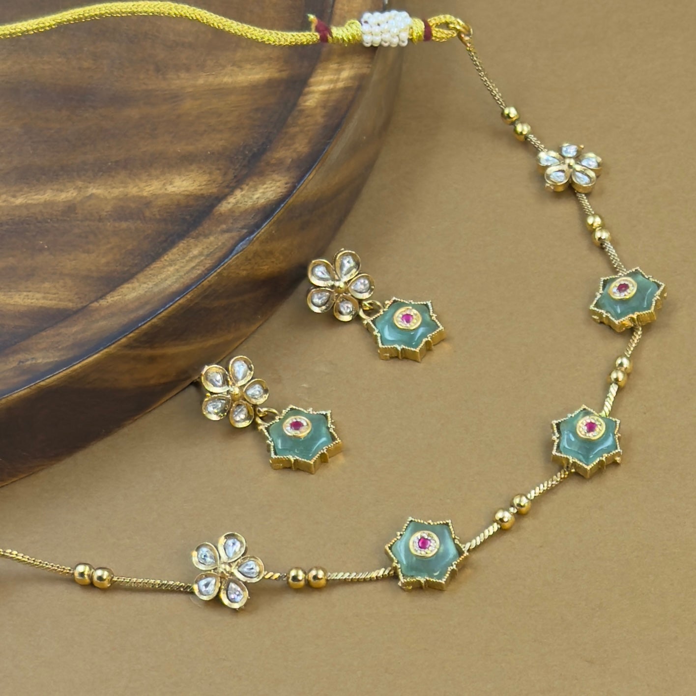 Yuvanshika Mint Kundan Necklace Set for Daily Wear
