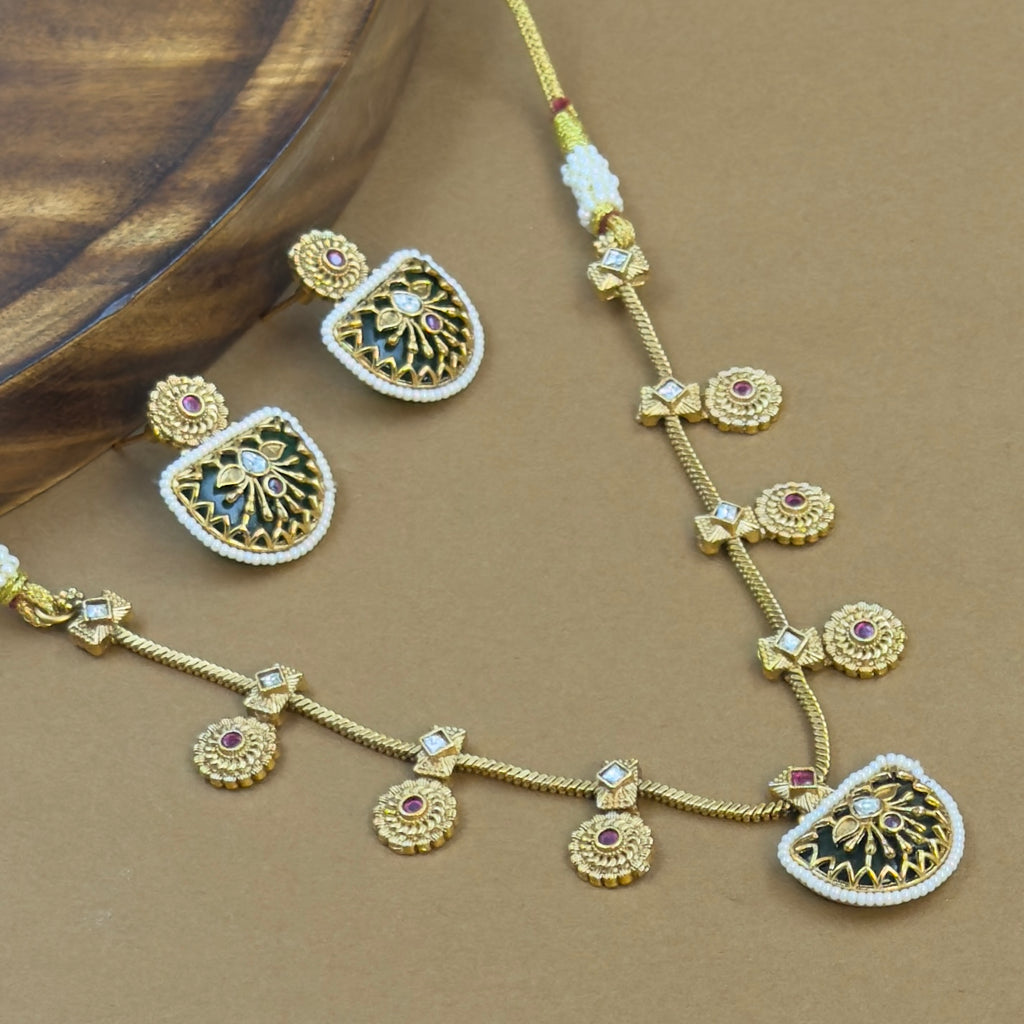 Vaidehika Green Kundan Necklace Set for Daily Wear