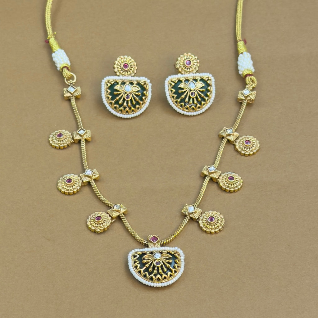 Vaidehika Green Kundan Necklace Set for Daily Wear