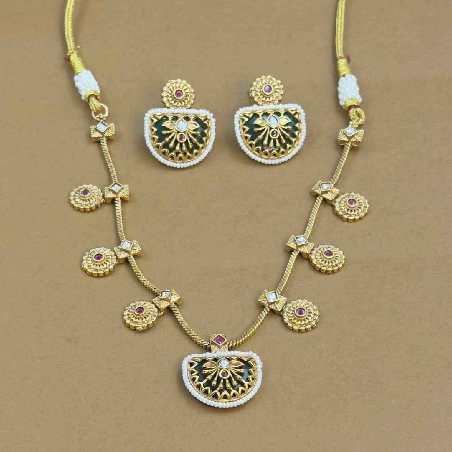 Vaidehika Green Kundan Necklace Set for Daily Wear
