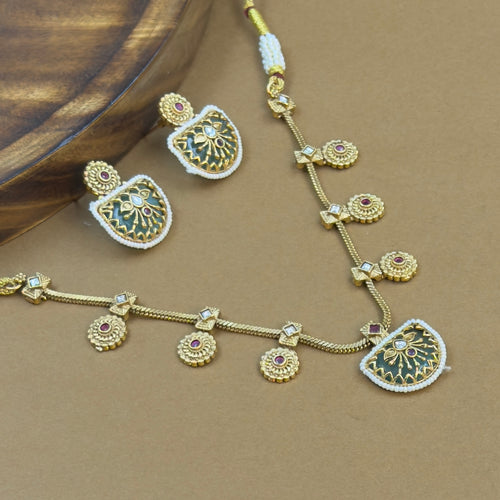 Maitreyika Mint Antique Necklace Set for Daily Wear