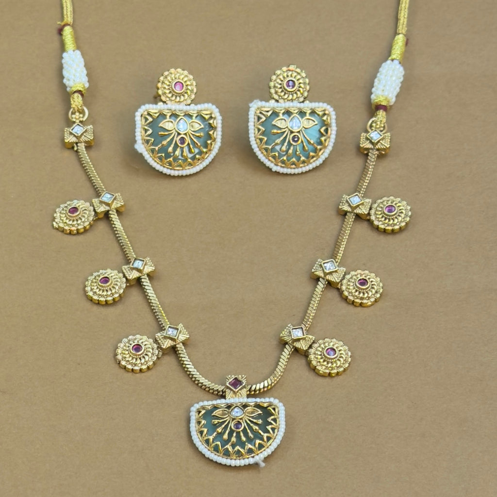 Maitreyika Mint Kundan Necklace Set for Daily Wear