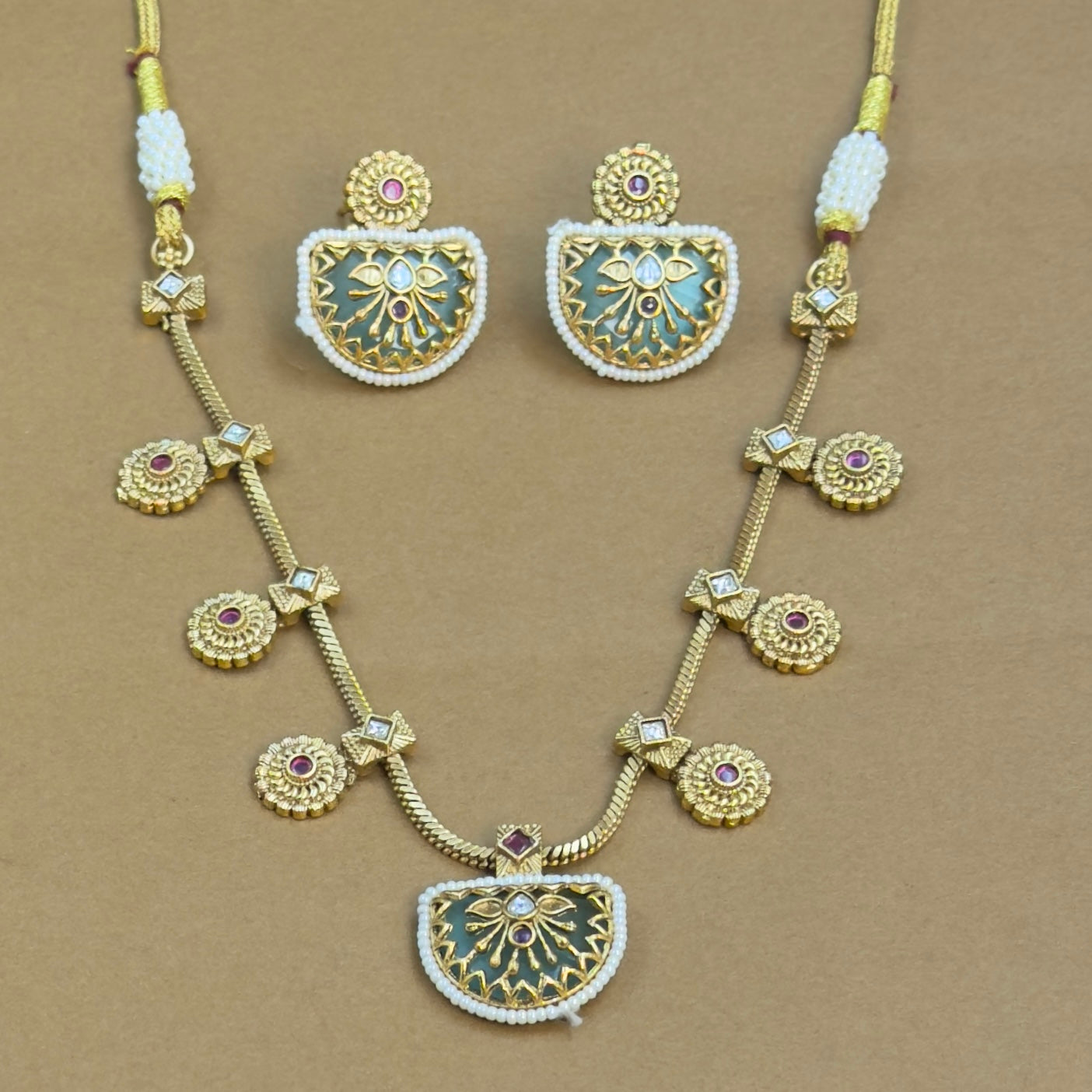 Maitreyika Mint Kundan Necklace Set for Daily Wear