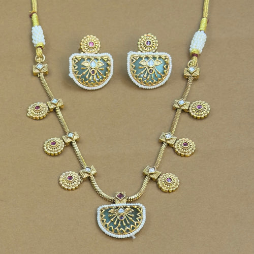 Maitreyika Mint Antique Necklace Set for Daily Wear, alternate angle