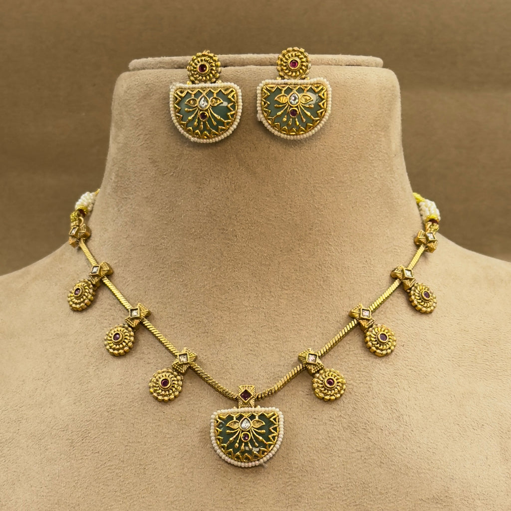 Maitreyika Mint Kundan Necklace Set for Daily Wear