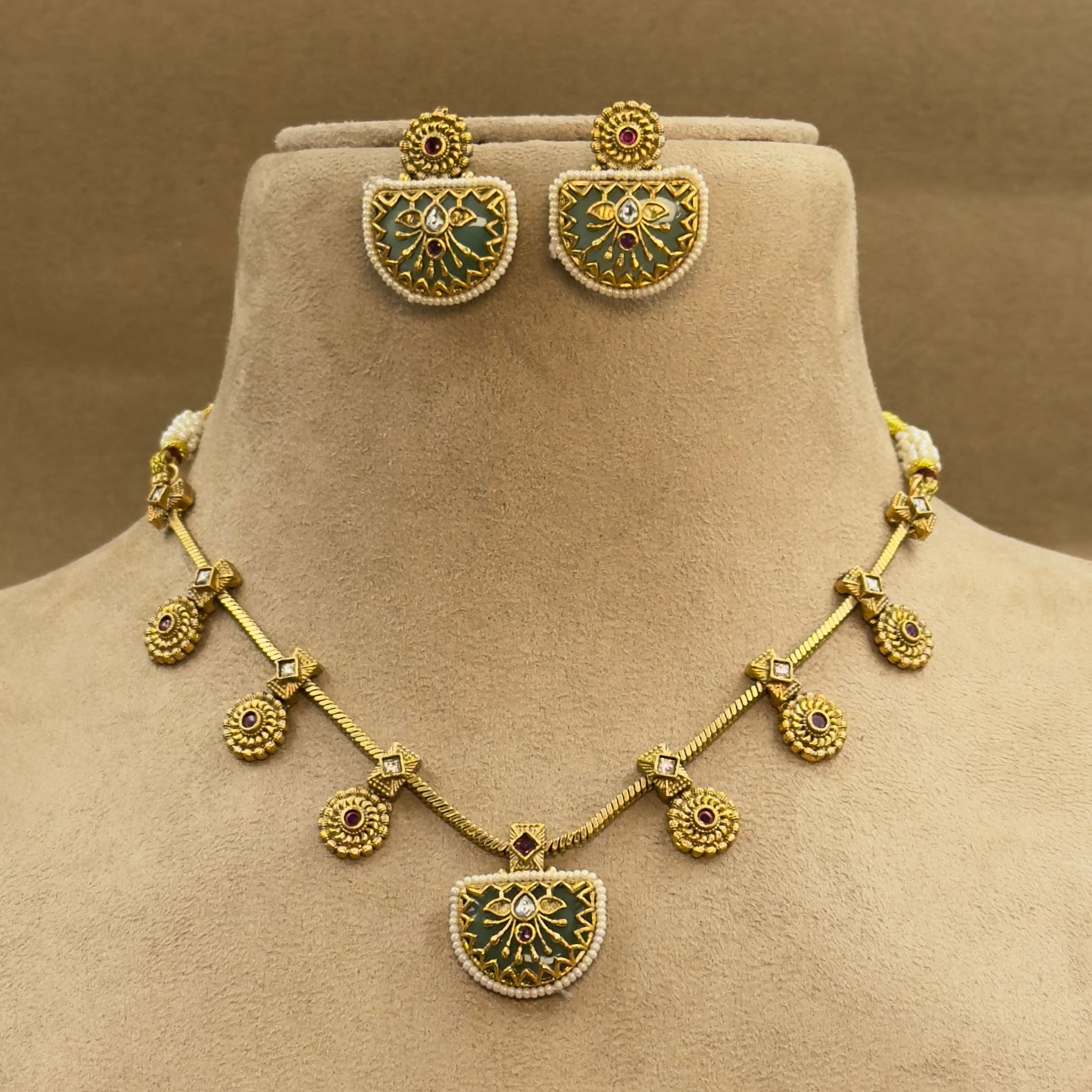 Maitreyika Mint Kundan Necklace Set for Daily Wear
