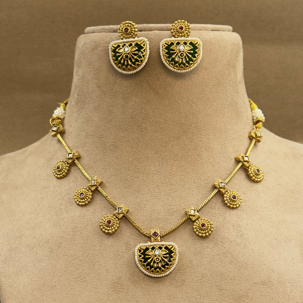Vaidehika Green Kundan Necklace Set for Daily Wear