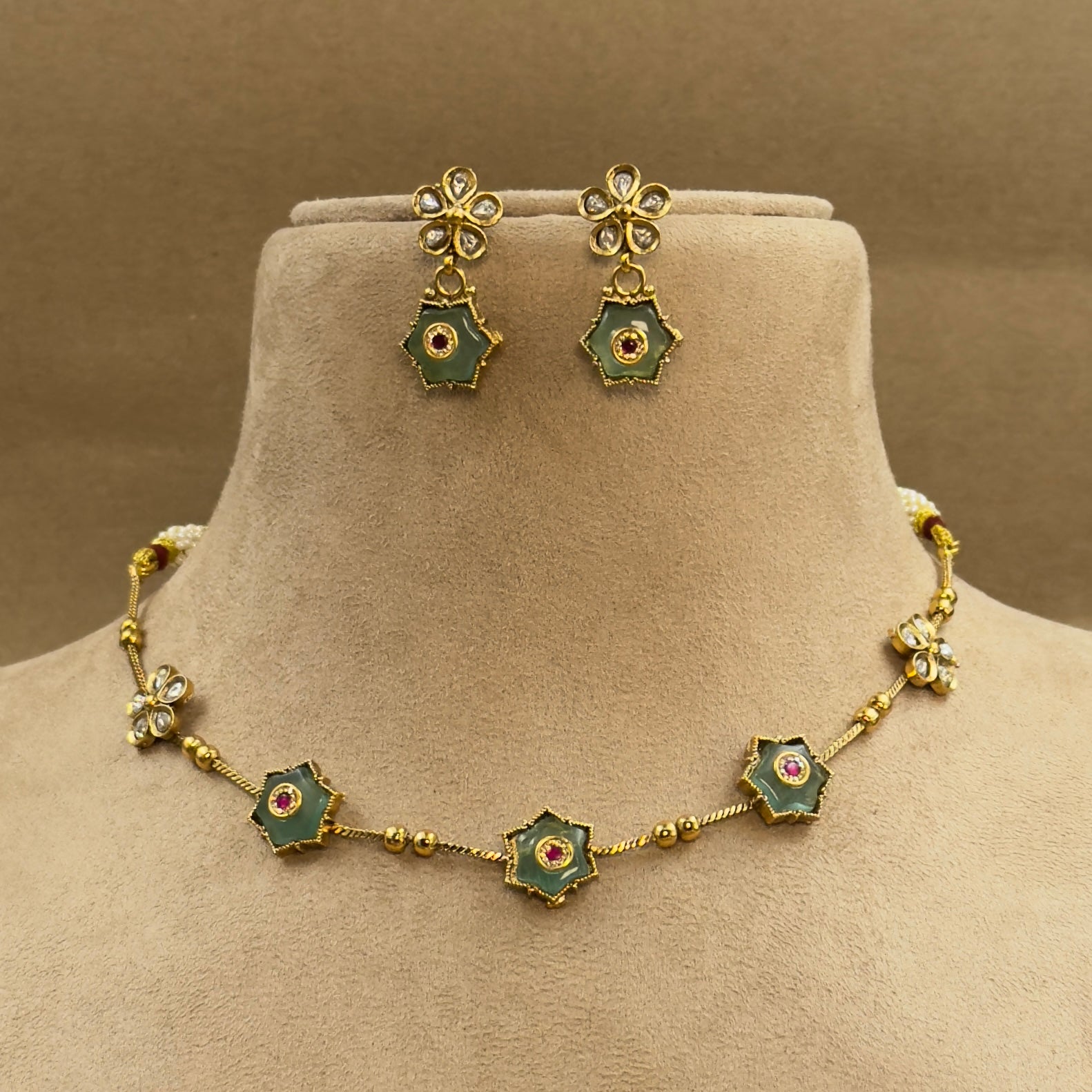 Yuvanshika Mint Kundan Necklace Set for Daily Wear