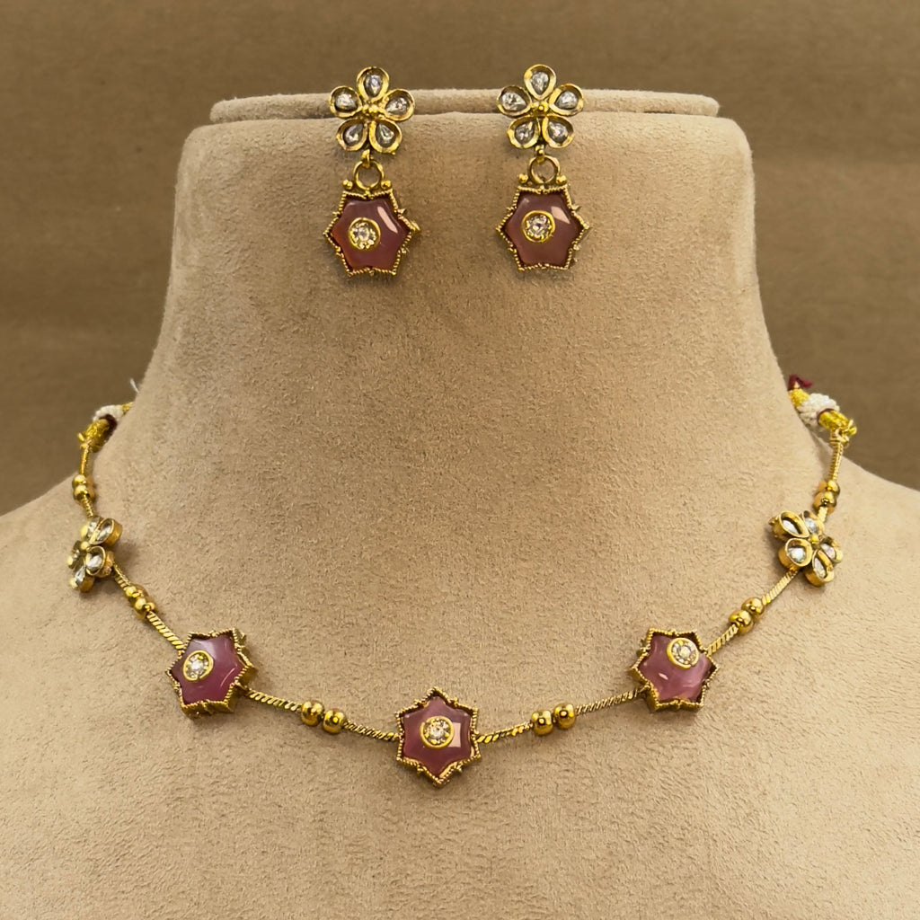 Mrunalika Pink Kundan Necklace Set for Daily Wear