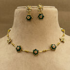 Vedashri Green Kundan Necklace Set for Daily Wear