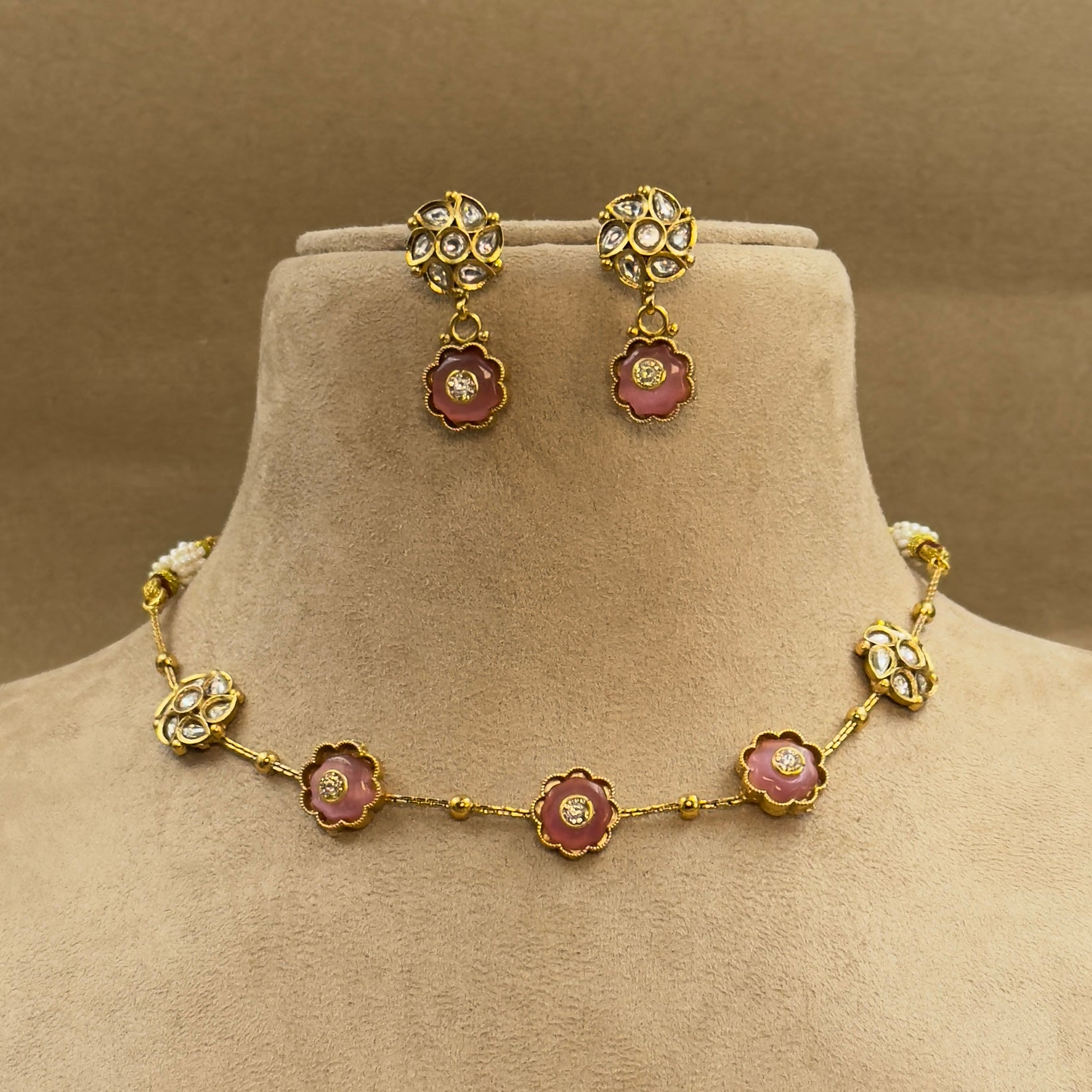 Aarshika Pink Kundan Necklace Set for Daily Wear