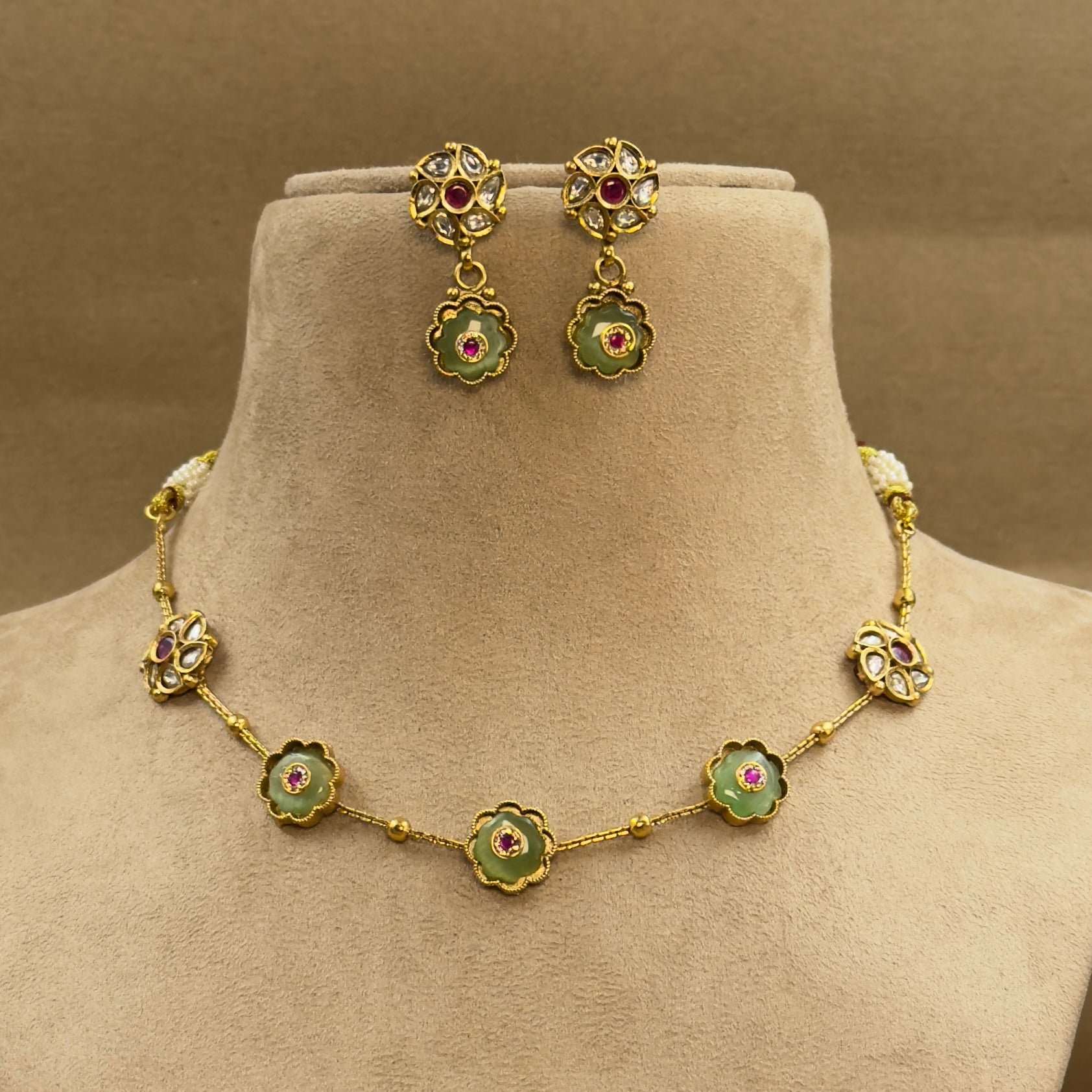 Dhruvika Mint Kundan Necklace Set for Daily Wear