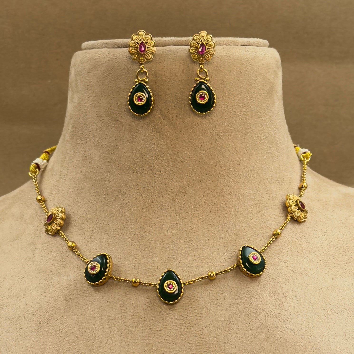 Ritambika Green Kundan Necklace Set for Daily wear