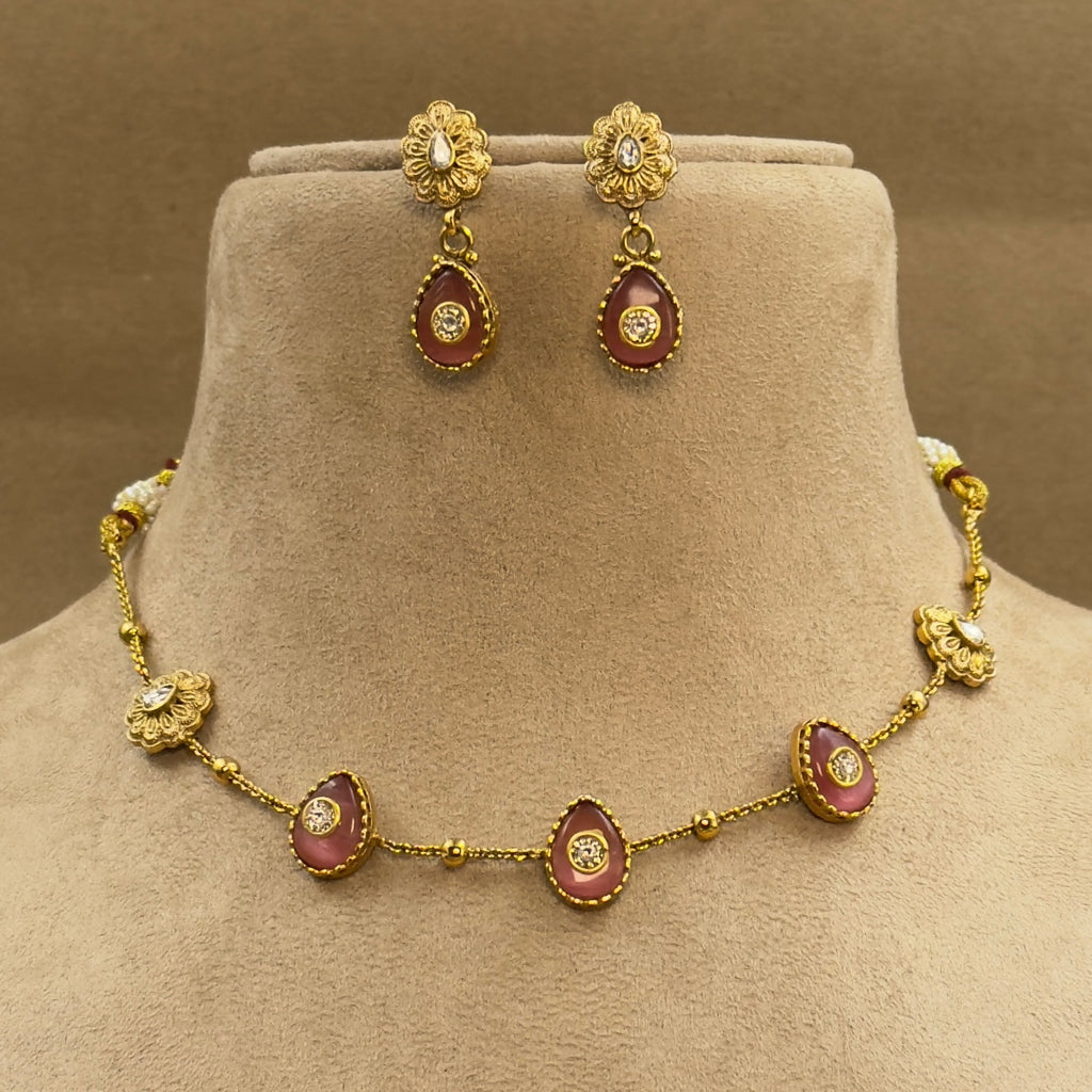 Sharanika Pink Kundan Necklace Set for Daily Wear
