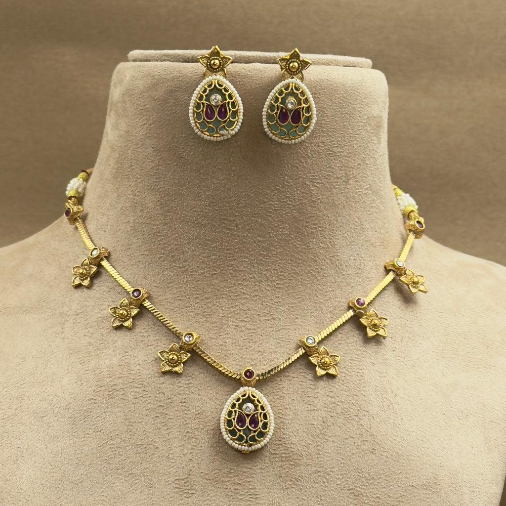 Tanushree Mint Kundan Necklace Set for Daily Wear