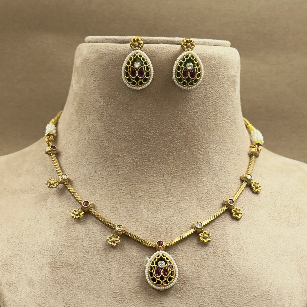 Vedanshi Green Kundan Necklace Set for Daily Wear