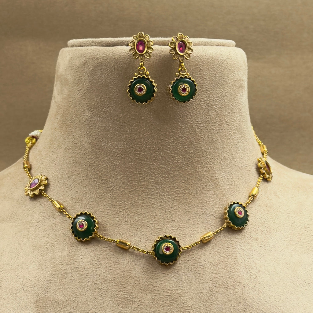 Yashodhra Green Kundan Necklace Set for Daily Wear