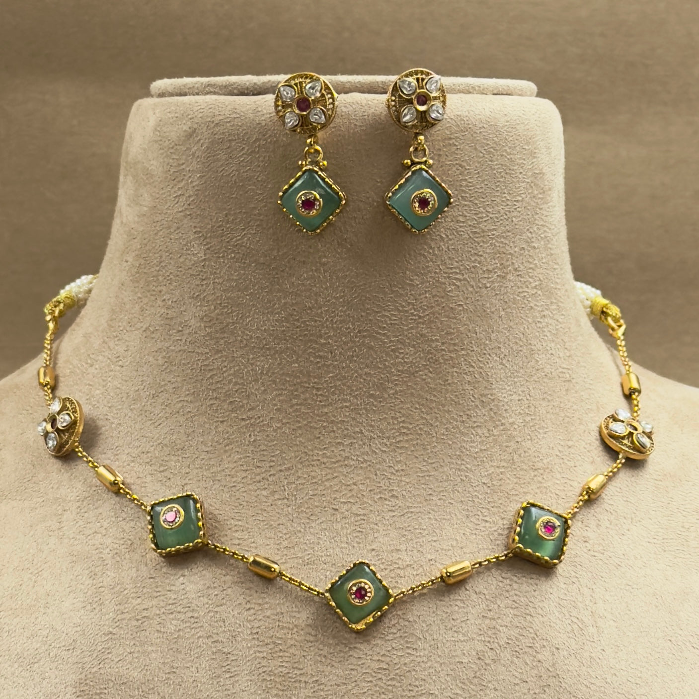 Shaivya Mint Kundan Necklace Set for Daily Wear