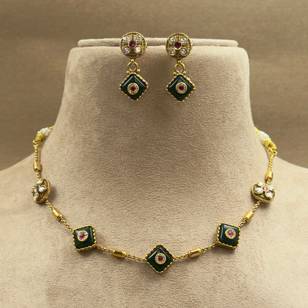 Harinika Green Kundan Necklace Set for Daily Wear