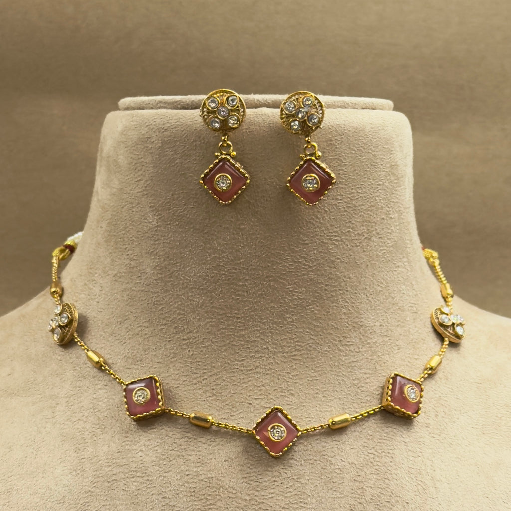 Samyukthika Pink Kundan Necklace Set for Daily Wear