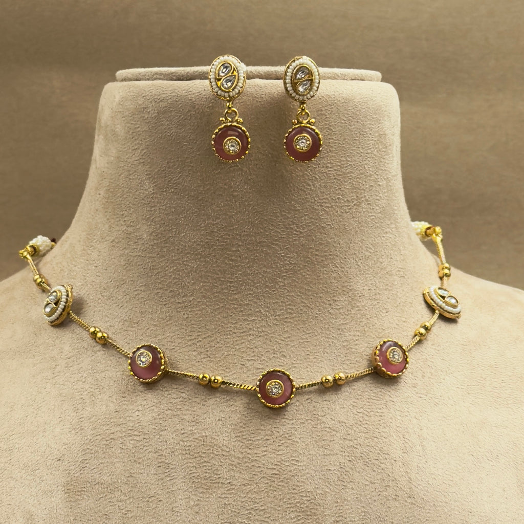 Sharvika Pink Kundan Necklace Set for Daily Wear