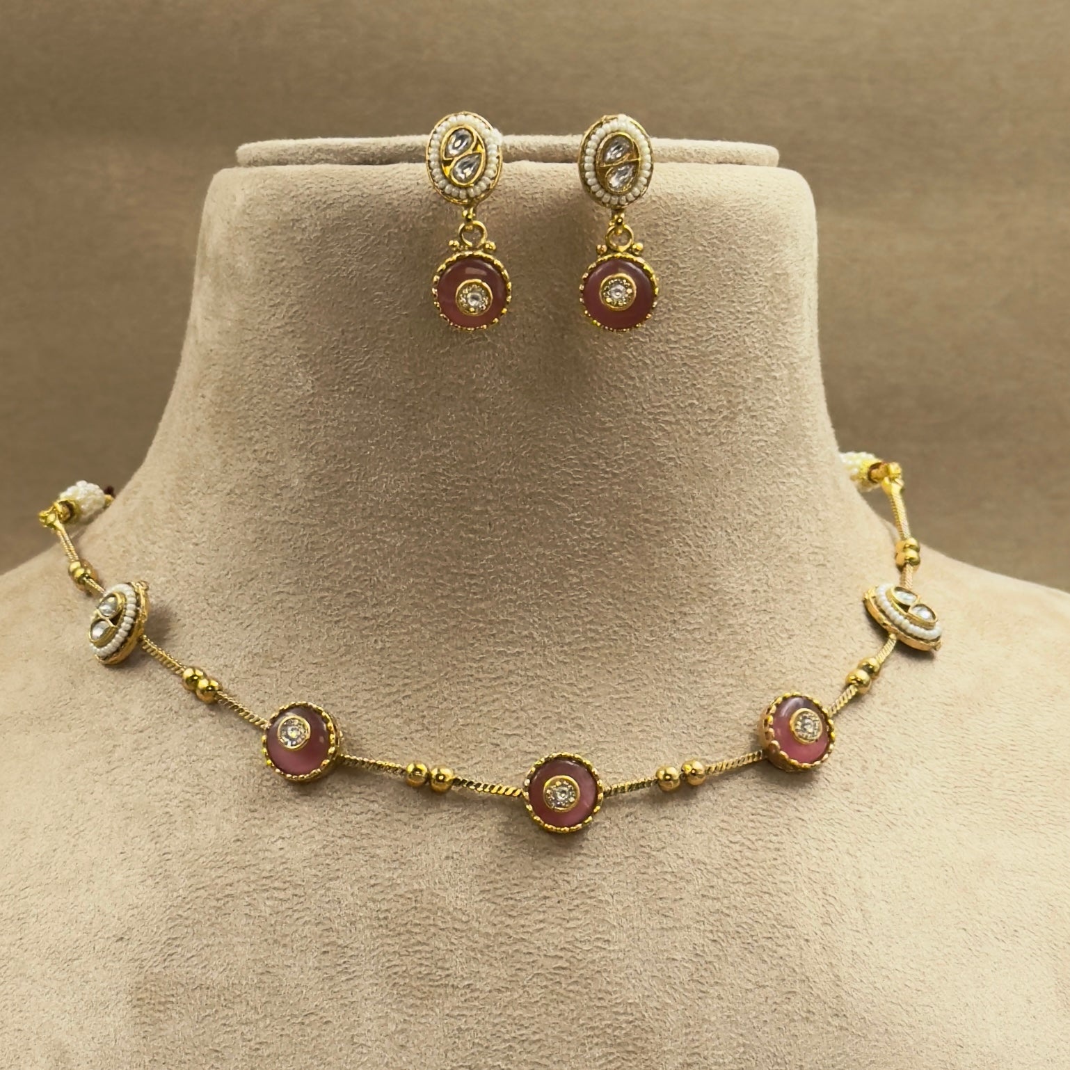 Sharvika Pink Kundan Necklace Set for Daily Wear