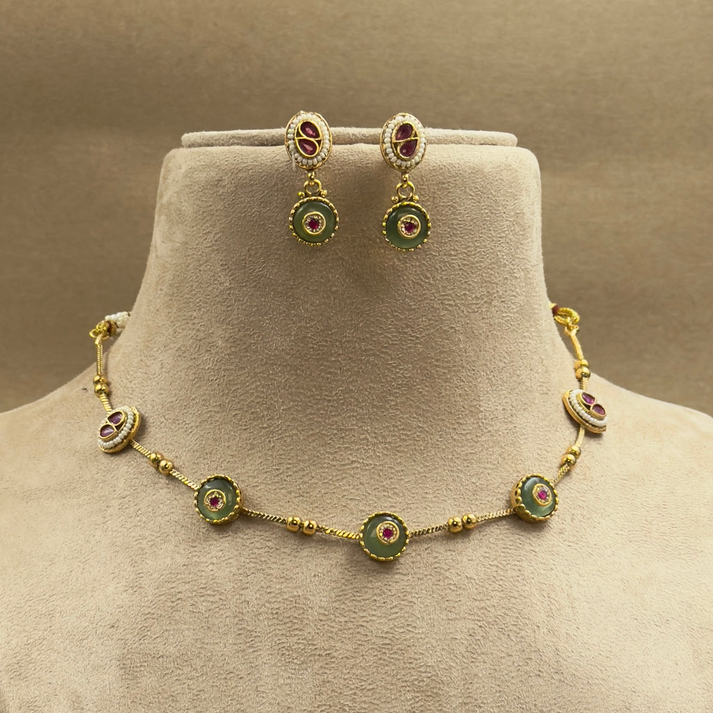Anvithika Mint Kundan Necklace Set for Daily Wear