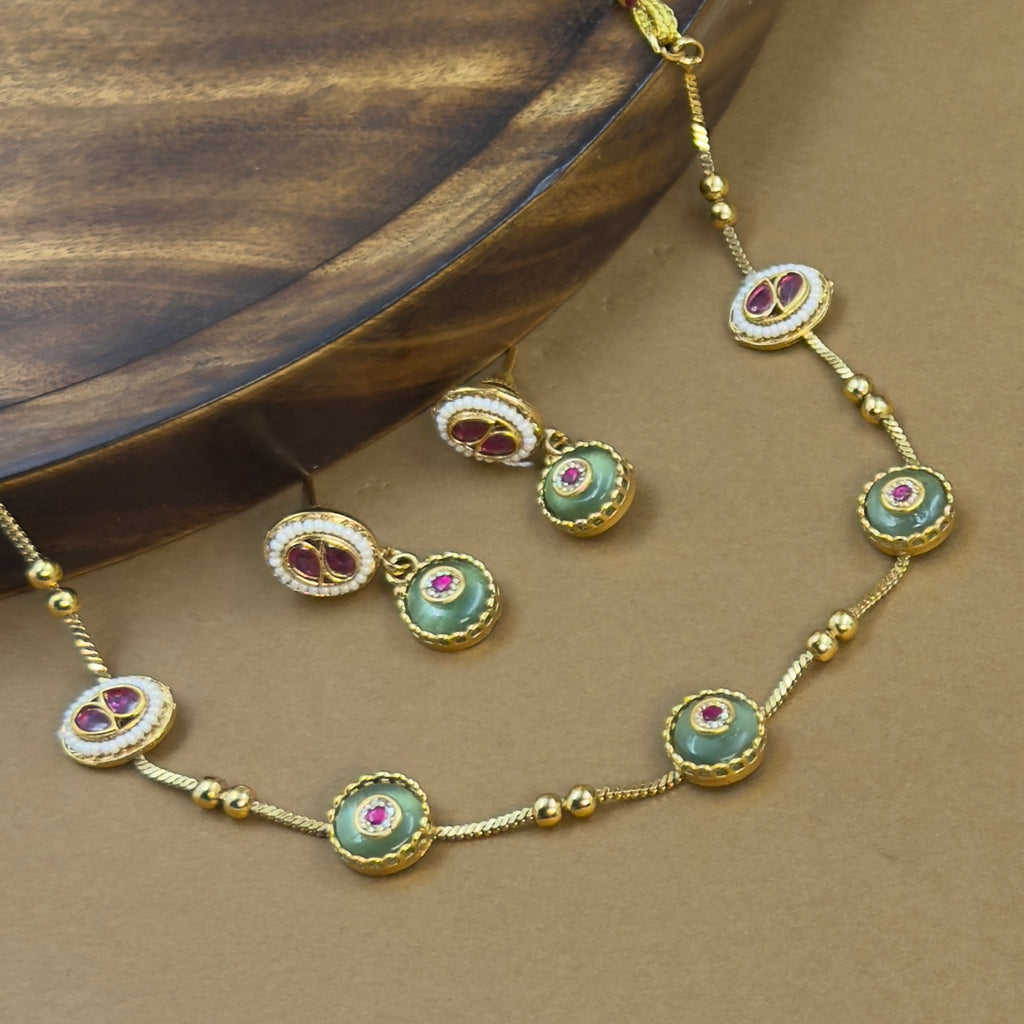 Anvithika Mint Kundan Necklace Set for Daily Wear