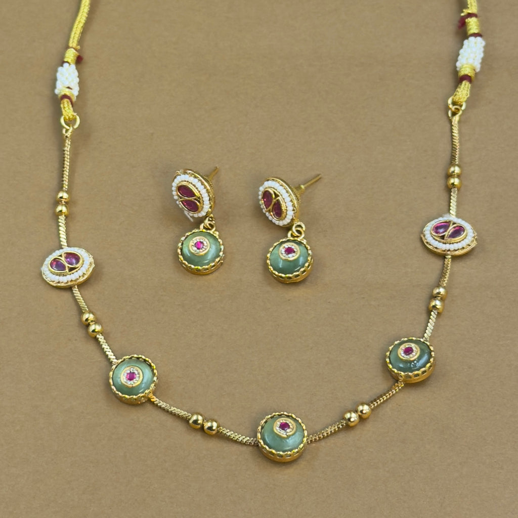 Anvithika Mint Kundan Necklace Set for Daily Wear